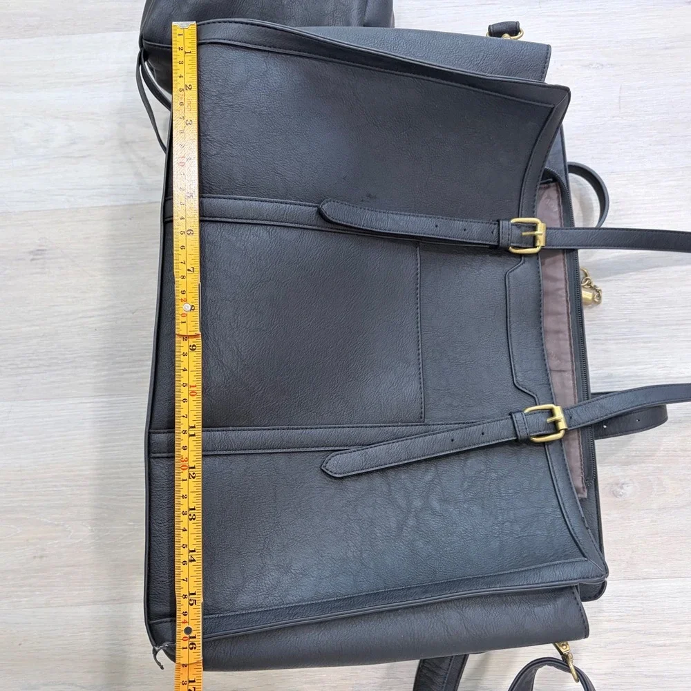 Lovevook‎ Black Laptop Tote Bag Vegan Leather Work Briefcase Crossbody Tassel